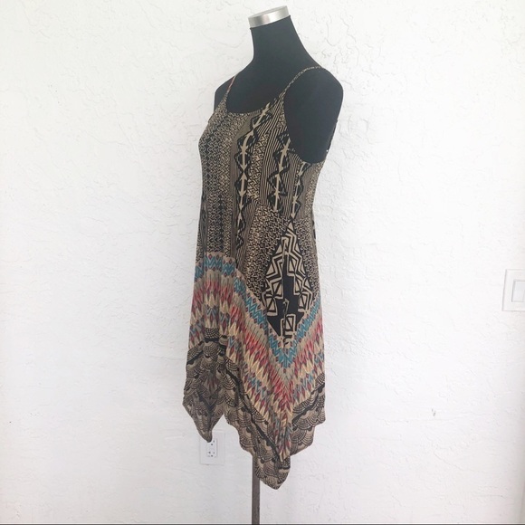 Y2K Boho Hippie California Moonrise Beach Asymmetrical Print Tunic Dress - Picture 5 of 7